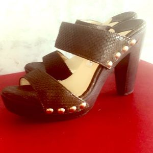 jimmy choo wooden & embossed leather sandals